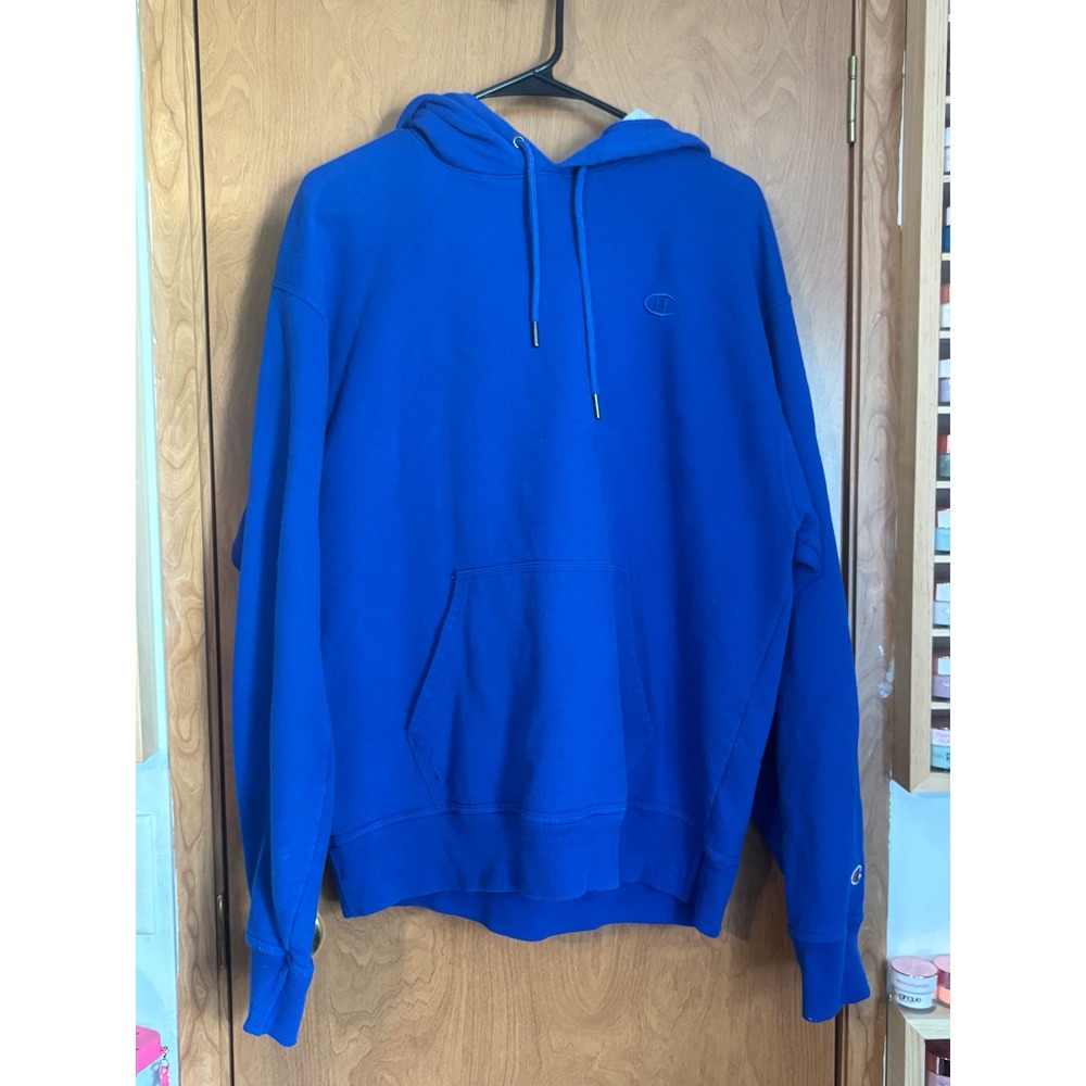 Champion Authentic Royal Blue Hoodie Sweatshirt Embroidered Logo Women Large